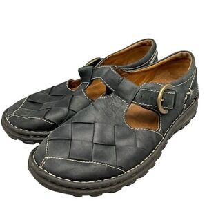 Josef Seibel Leather Mary Jane Woven Comfort Shoes Black Buckle Womens 37 6.5